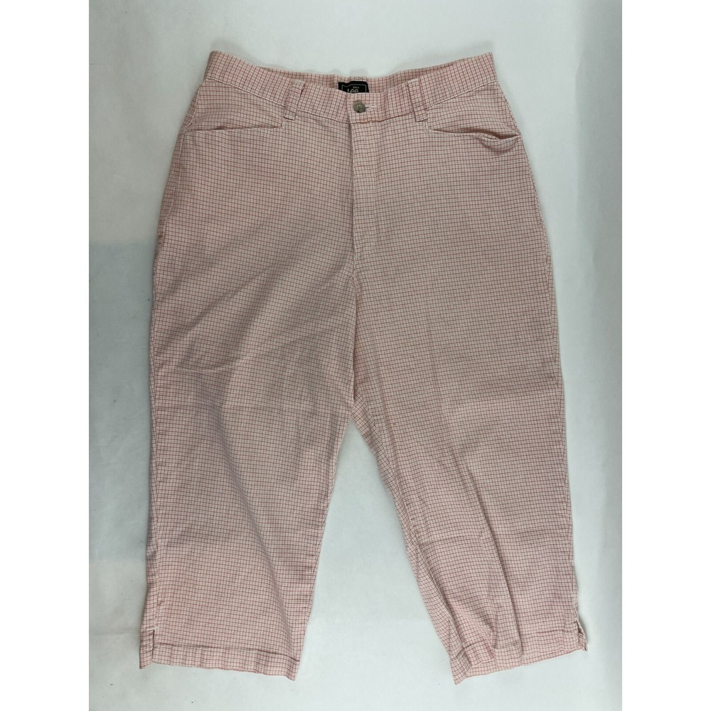 Lee Pants Women's Size 12 Medium Tan Pink White Checkered Capri Vintage Curved